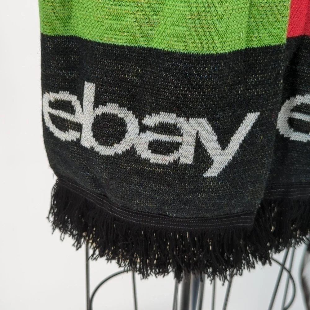 Ebay logo Knit Rectangle Scarf Black Red Blue Yellow 7.5in x 63in fall casual